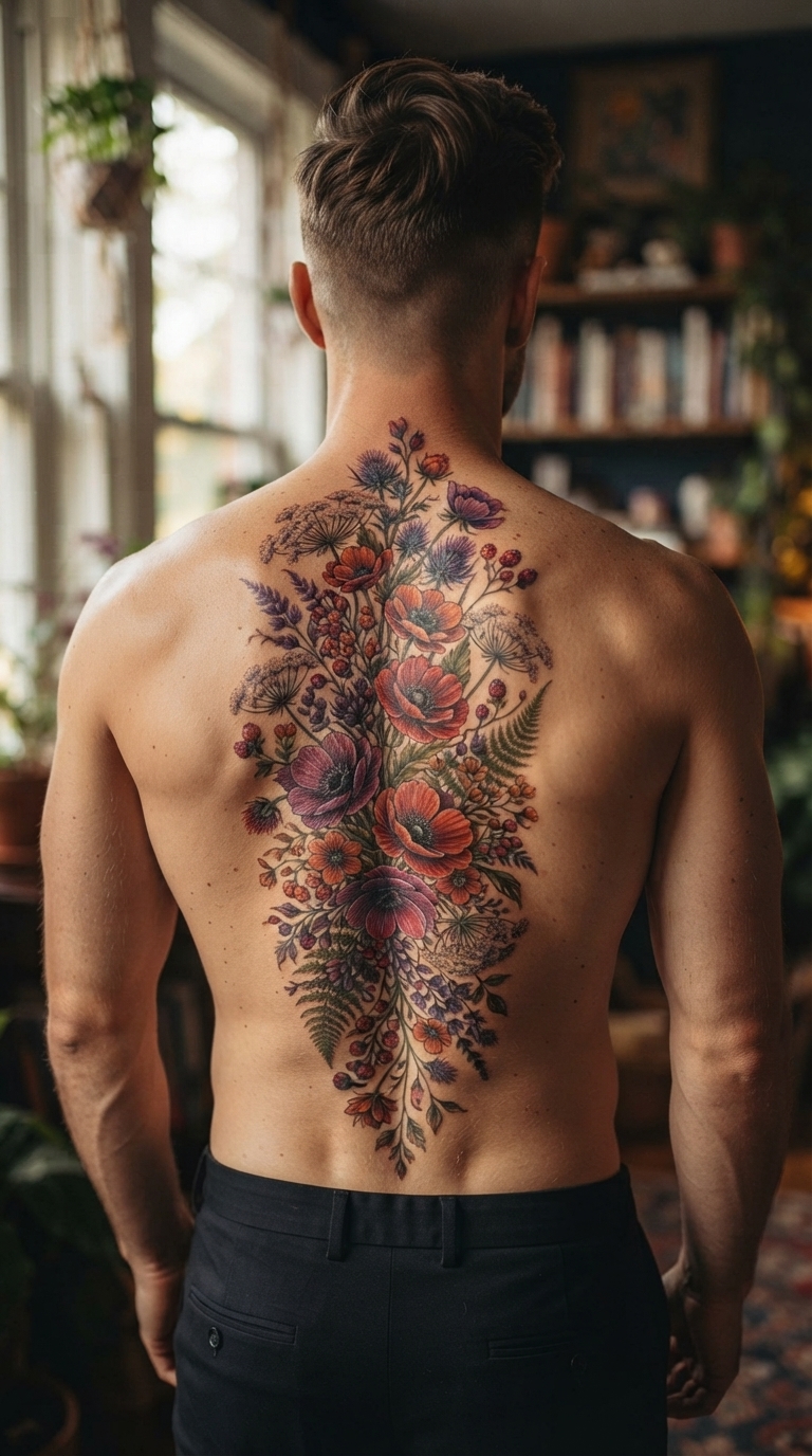 Feminine Floral Color Tattoos