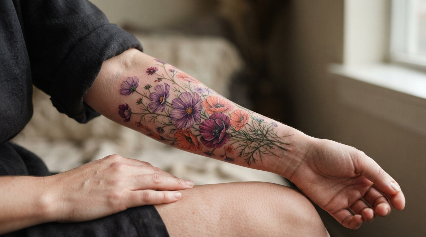 Feminine Floral Color Tattoos