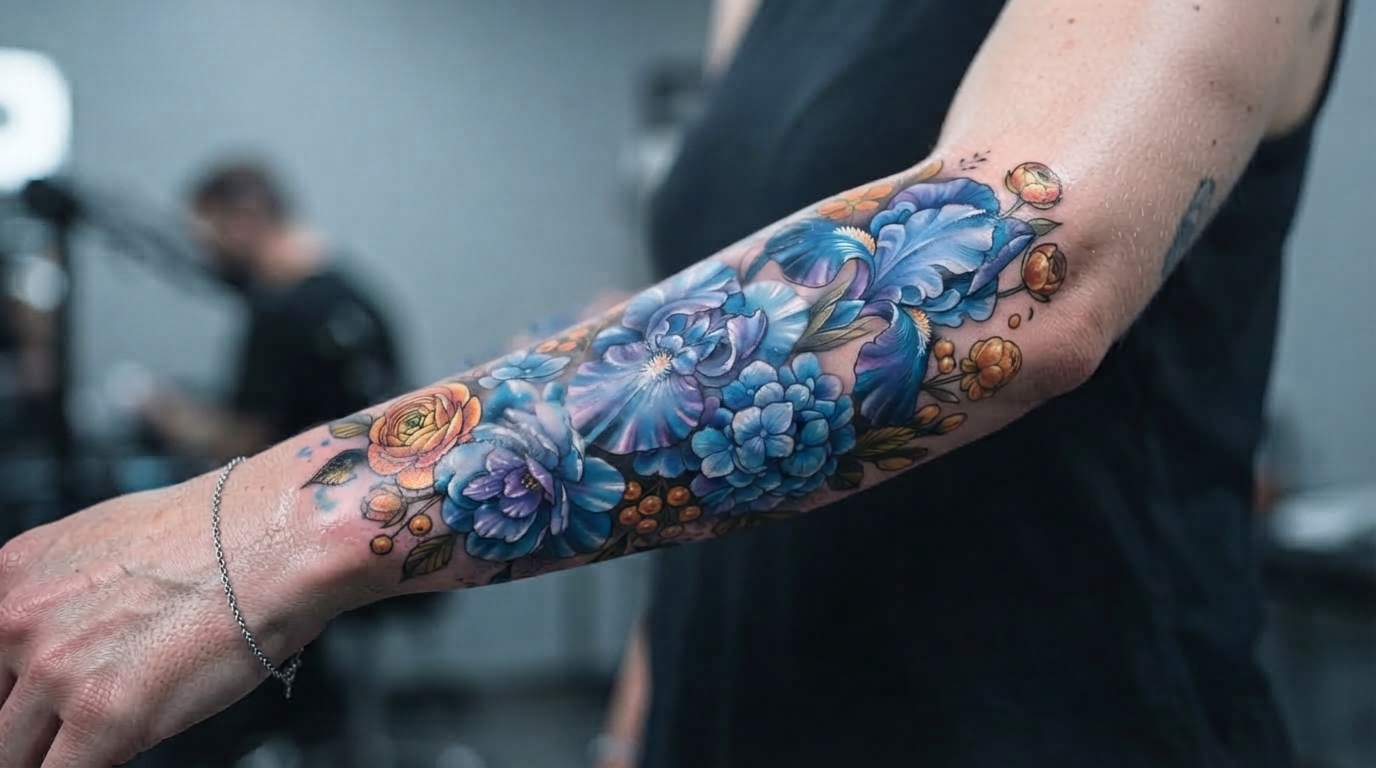 Feminine Floral Color Tattoos