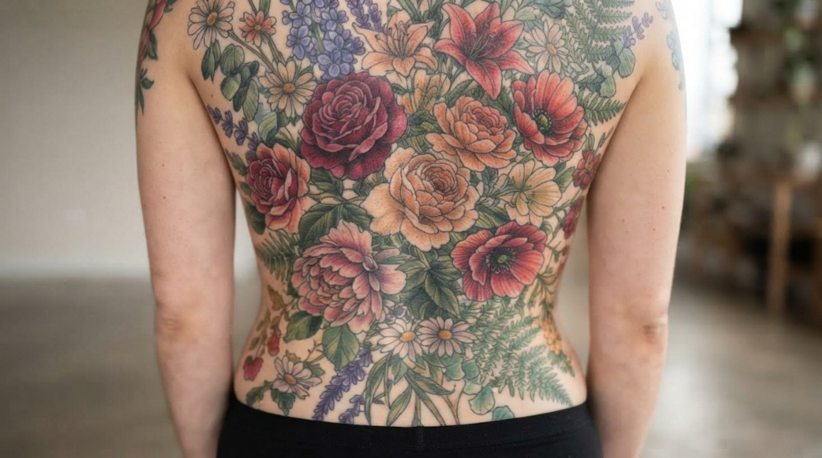 Feminine Floral Color Tattoos