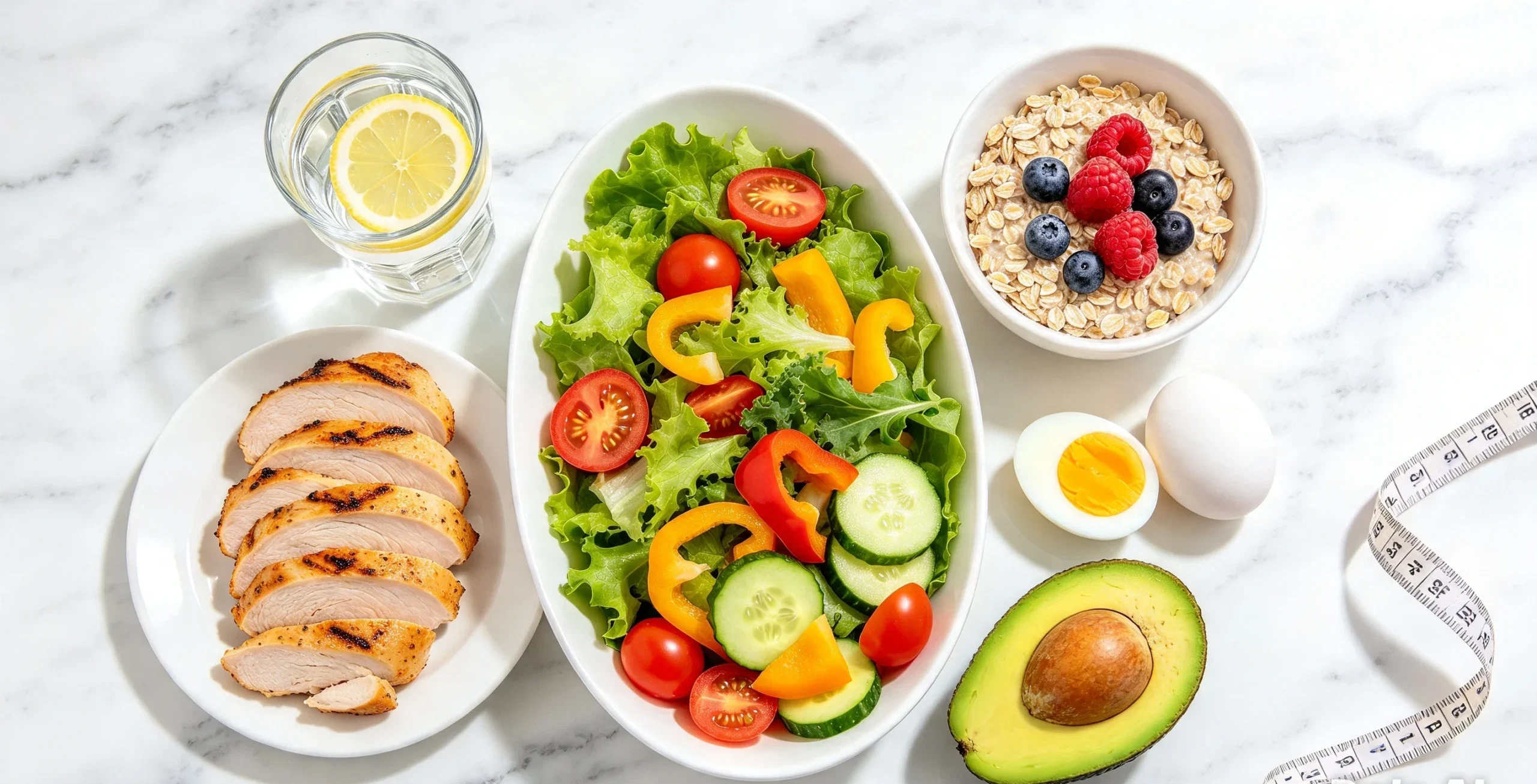 7-day diet plan to lose 10 pounds with healthy meals and measuring tape