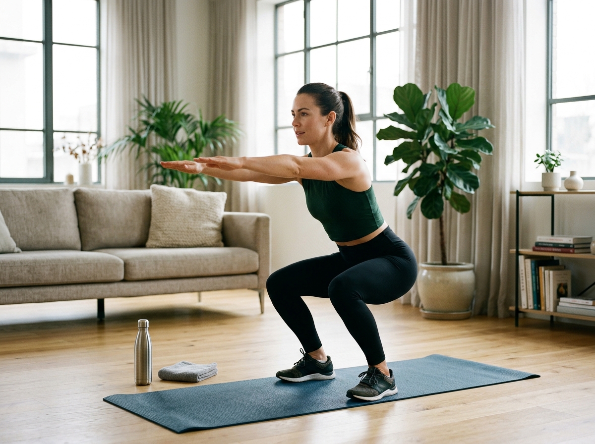 Woman doing a home bodyweight workout for weight loss